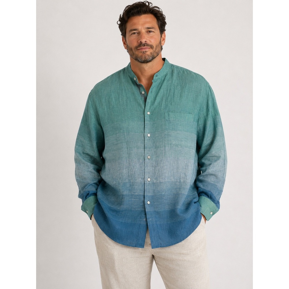 Paul Fredrick Pure Linen Ombre Band Collar Long Sleeve Shirt Men XXLT NWOT Prep
